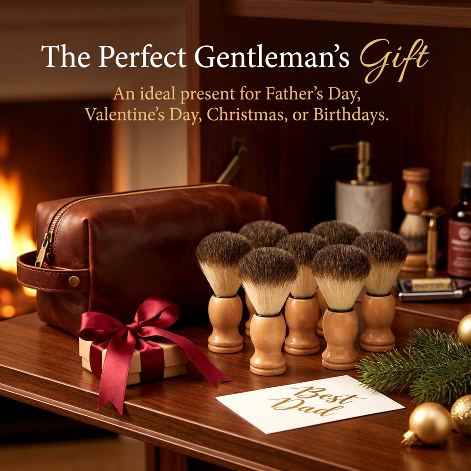 IMengjbang 8 Pcs Men Shaving Brush for Wet Shave, Professional Salon Tools Comfortable Wood Handle Hand Crafted Shaving Brush Soft Bristle Shave Brushes Handmade Nylon Hair Brushes for Bearded Man