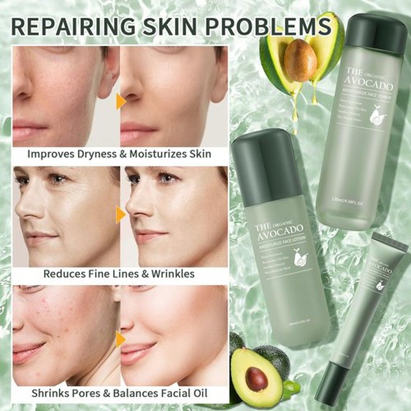 Avocado Skin Care Set, 13-In-1 Travel Skincare Kits for Hydrating & Soothing Skin, Daily Care Routine Kit with Avocado, Anti Aging Facial Kit for Women, Reduces Acne, Fine Lines & Wrinkles.