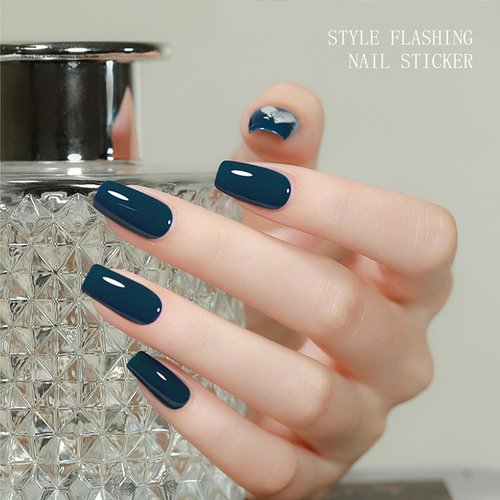 JMEOWIO Gel Nail Stickers Dark Blue Semi Cured Gel Nail Strips Wraps UV/LED Nails Art Design Decoration Accessories