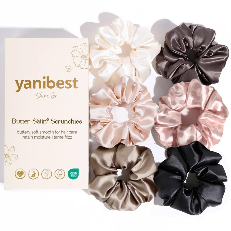 Yanibest Satin Scrunchies - Multicolored Soft Hair Ties Ponytail Holders, No Damage Hair Accessories for Women Girls 6 Pcs, Classic