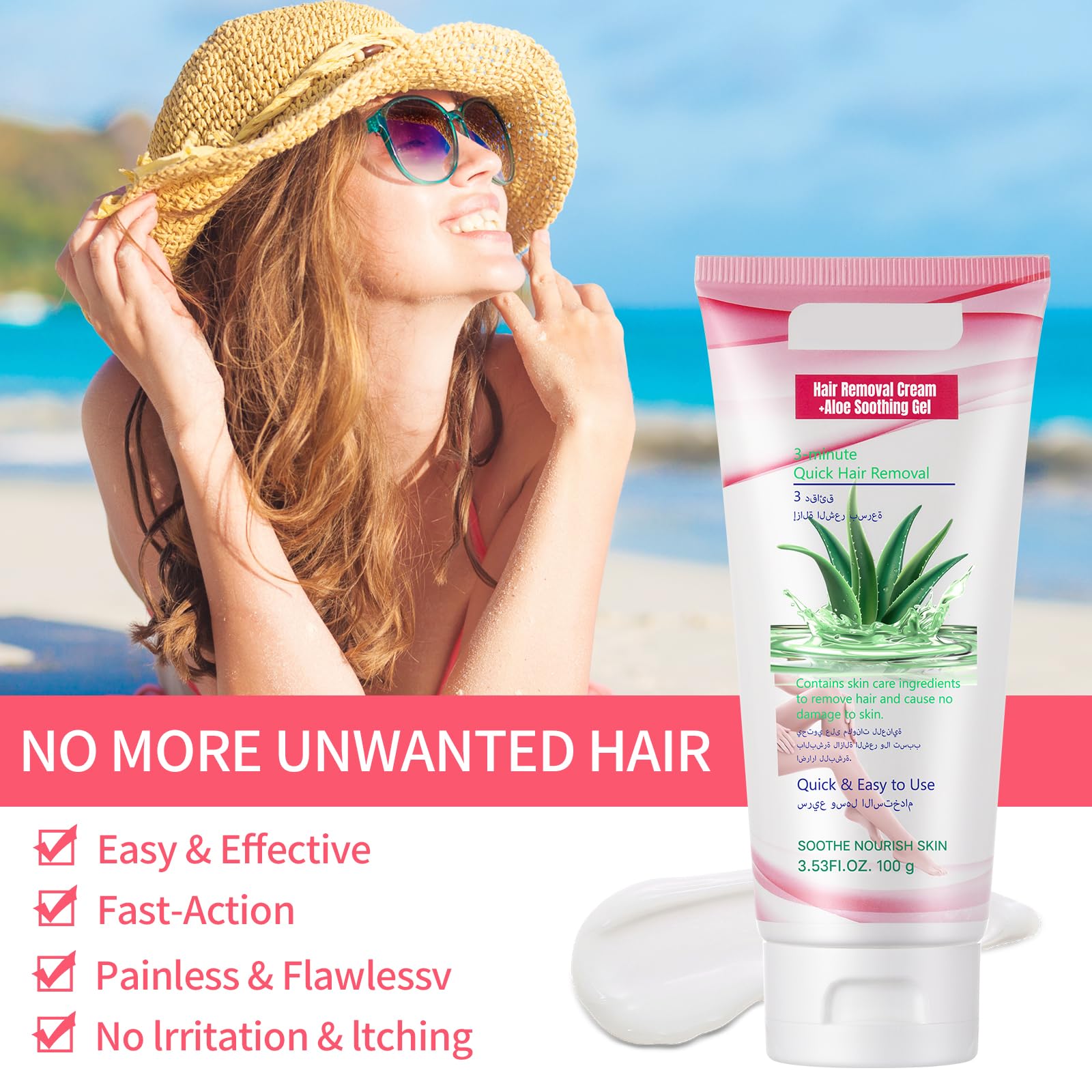 Hair Removal Cream for Women, Aloe Vera Effective Painless Flawless Sensitive Depilatory Cream for Bikini, Private Areas, Pubic, Body, Legs, and Underarms, Gentle Formula for All Skin Type