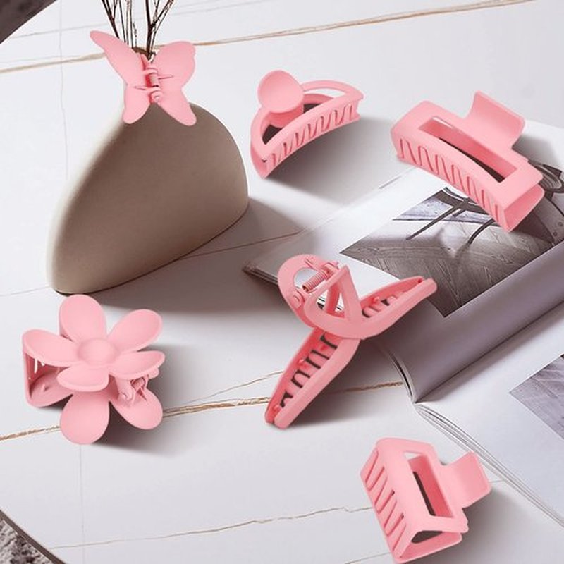 Pink Hair Clips, 6 Pack Cute Hair Clips for Thin Thick Hair 1.85-4.5 Inch Matte Non Slip Jaw Clips Flower Banana Butterfly Claw Clips Hair Accessories for Women and Girls…
