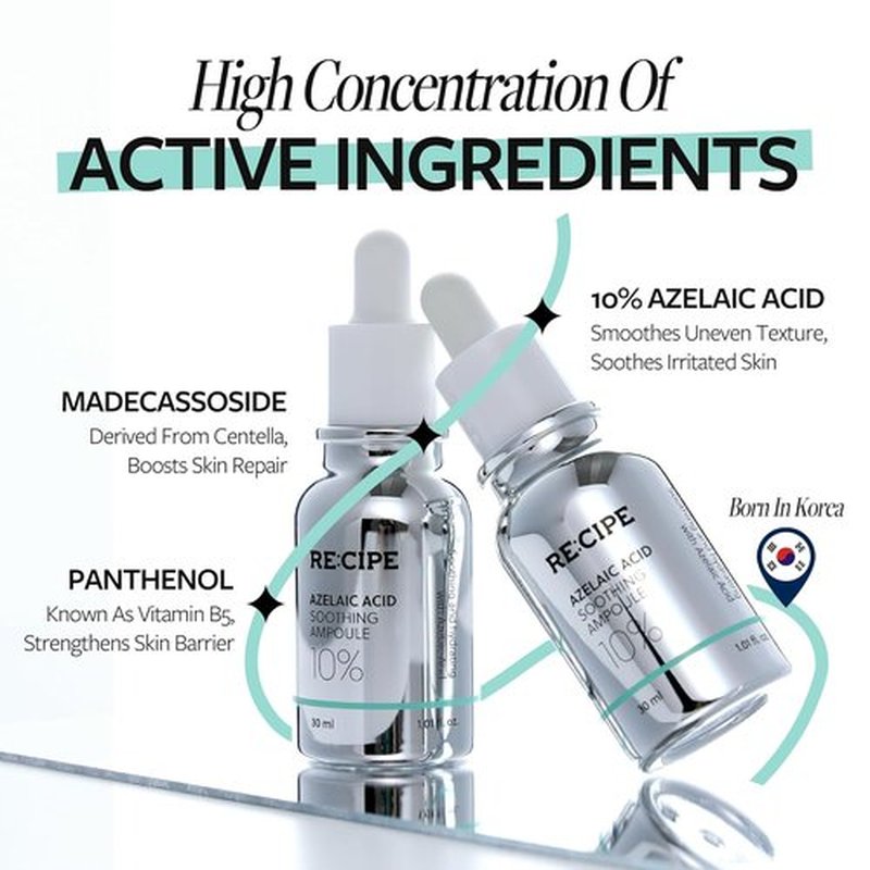 RECIPE Azelaic Acid 10 Soothing Ampoule - Gentle Facial Serum for Sensitive Skin | Korean Skincare (1.01 fl oz)