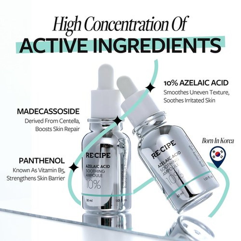 RECIPE Azelaic Acid 10 Soothing Ampoule - Soothing Serum, Facial Serum for Sensitive skin - Korean Skincare for Mild Breakouts (1.01 fl oz)