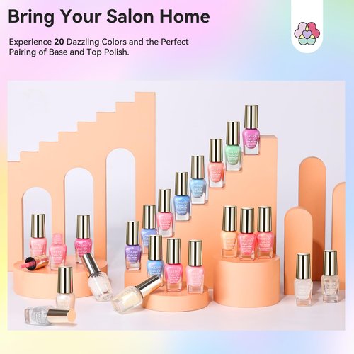 SAVILAND 20+3 Color Nail Polish Set: 5ml Quick Dry Pastel Regular Nail Polish Kit Spring Summer Fingernail Polish Bulk with Base Glossy & Matte Top Polish Coat Nail Art Women Gift