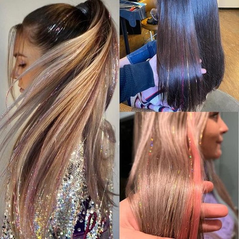 Hair Tinsel Kit with Tools 24 Colors 9000 Strands Fairy Hair Tinsel Heat Resistant Sparkling Shiny Tinsel Hair Extensions 48 Inch Colorful Hair Tinsel strands Kit (48 Inch 9000strands, 24Colors)