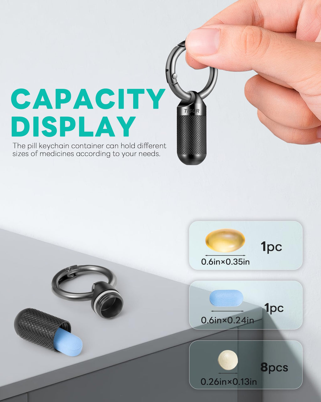 TISUR Small Keychain Pill Holder Case Titanium Pocket Pill Container