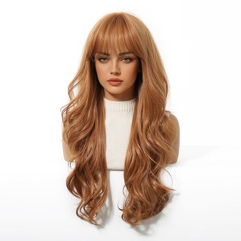 Osicapea Ginger Wigs with Bangs for Women, Woman Natural Long Wavy Curly Heat Resistant Synthetic Wig, 26 Inch Long Hair Replacement Wigs for Women's Cosplay Costume Party Daily Use