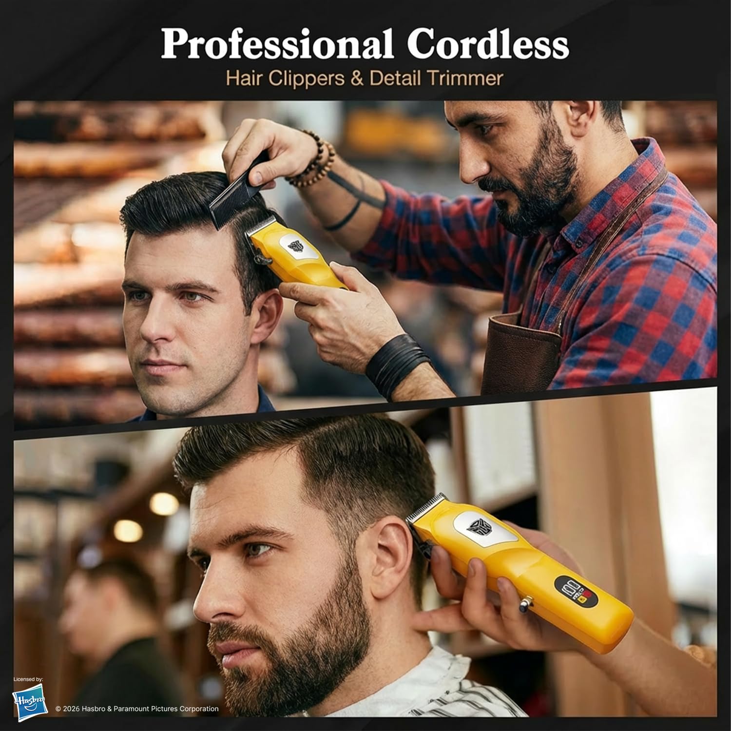 Transformers Hair Clippers for Men, 8500 RPM Professional Cordless Trimmer, Cr13 Stainless No-Snag Blade, 2000mAh LED Display, 5-Level Adjustable & 4 Combs for Home Haircut & Beard Grooming (Black)