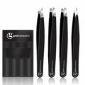 Professional Eyebrow Tweezers Set of 4 – Stainless Steel Precision Tweezers Kit for Facial Hair Removal, Ingrown Hair, Splinter & Eyebrow Shaping for Women & Men