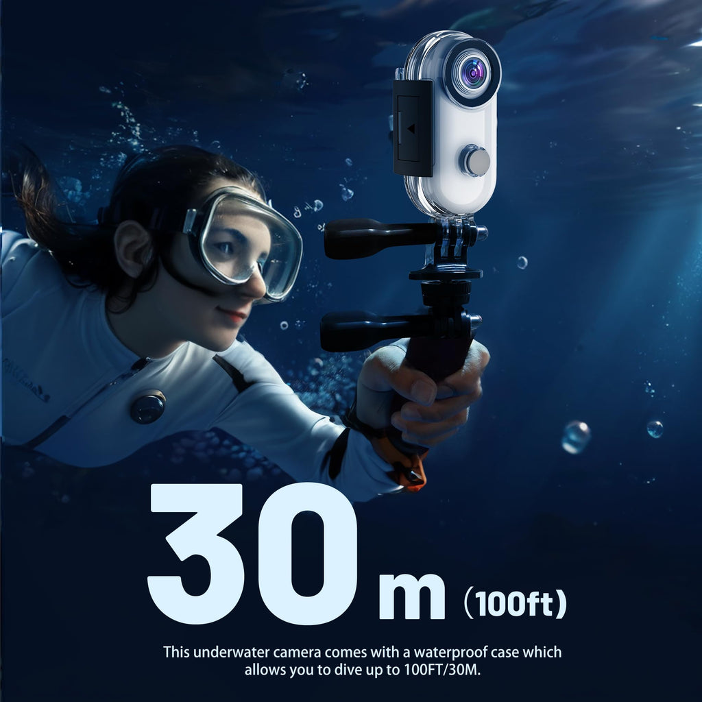 4K Mini WiFi Action POV Camera 128GB Thumb Portable Body Cam Wearable Video Recorder with IPX7 Waterproof Camcorder, Helmet Mount, Magnetic,Pocket Sport DV for Bike Cycling, Pet, Vlogging(White)