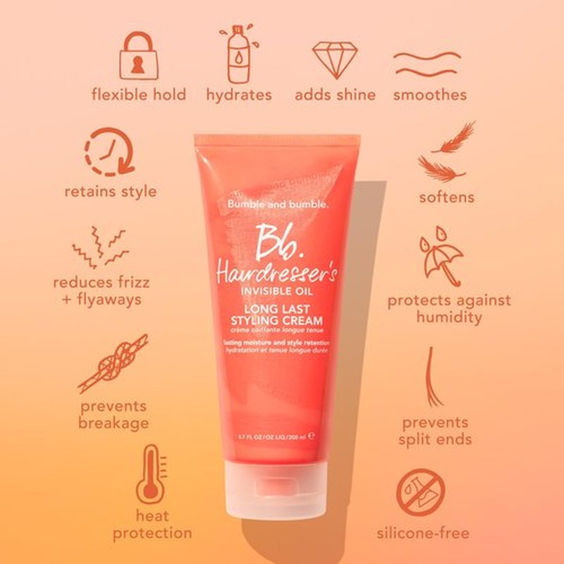 Bumble and bumble. Hairdresser's Invisible Oil Long Last Styling Cream | Hydrating, Anti Frizz, Color Safe | Curly, Wavy, Straight | With Argan Oil, Coconut Oil + Grapeseed Oil, 6.7 Fl Oz