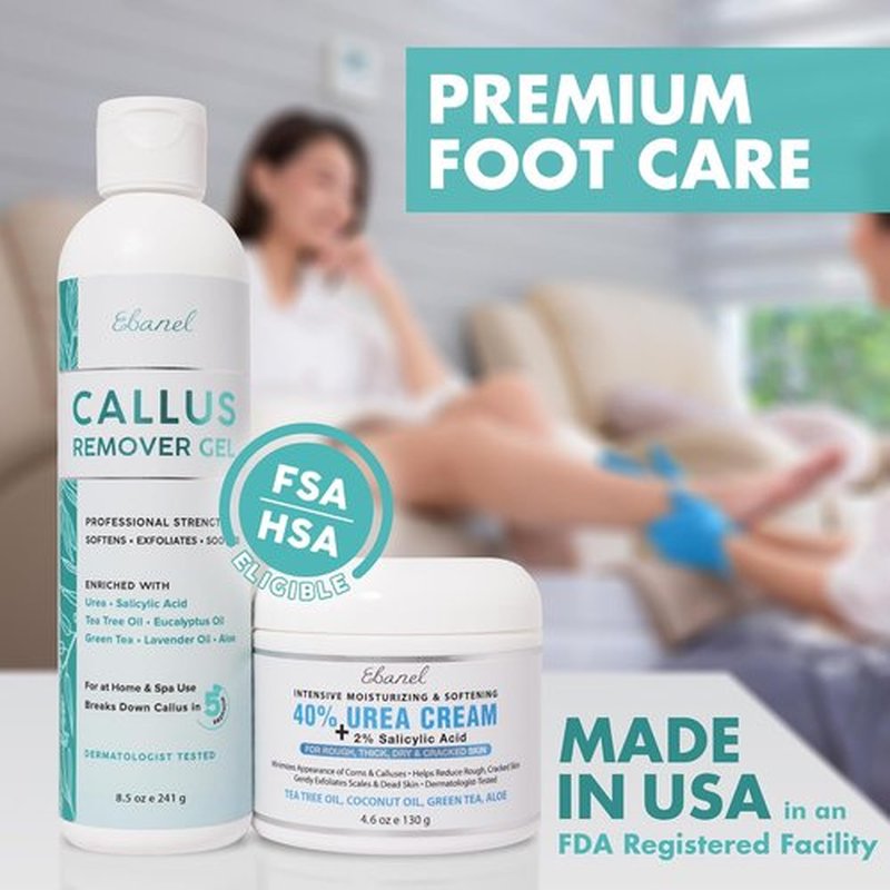 Ebanel Professional Callus Remover Set - Urea 40% & Salicylic Acid 2% for Soft Feet | Exfoliating Gel & Cream