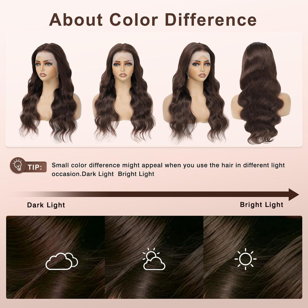 vivehebe Chocolate Brown Lace Front Wig 26 Inch 13x4 Body Wave HD Lace Front Wigs Human Hair Pre Plucked 180% Density Brown Wig for Women