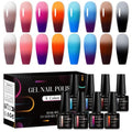 MEET ACROSS Color Changing Gel Nail Polish Set, 8 Pcs Red Orange Blue Coffee Grey Gel Polish Set Temperature Mood Changed Nail Polish Gel Gifts for Women Girl DIY Salon Home Manicure