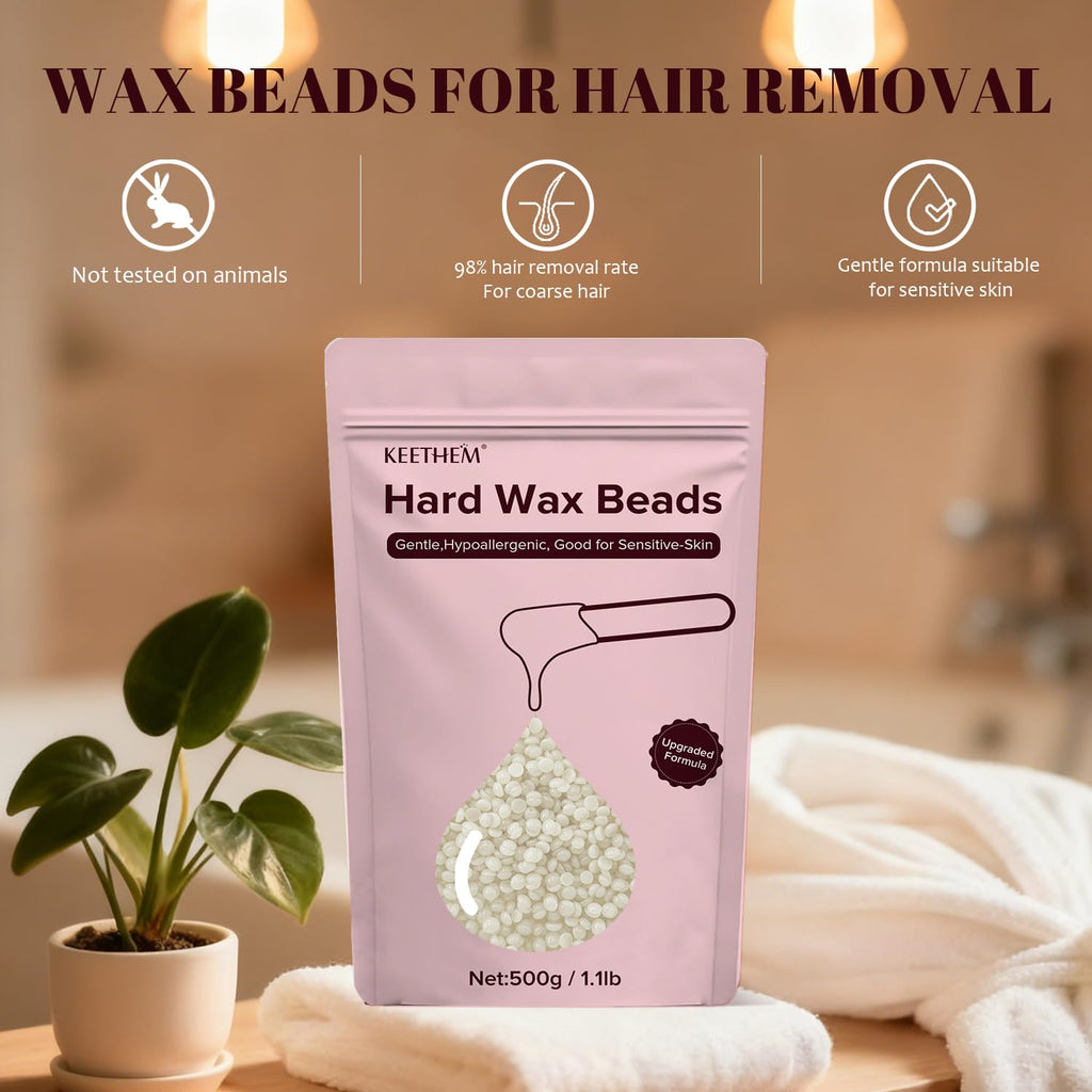 Keethem 500g/1.1lb Wax Beads Suitable for Coarse Hair Removal,Hard Wax Beads Brazilian Bikini Waxing At Home, Wax Beans for Women Men Face, Eyebrow, Body, Legs, Armpit(Coconut)