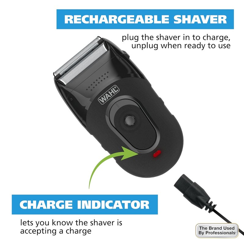 Wahl Compact Rechargeable Shaver Kit - Hygienic Rinseable Foils & Dual Flexible Contours - Model 7065