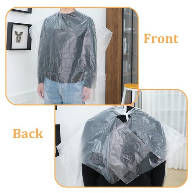 100 Pcs Disposable Hair Cutting Capes 47 x 36 Inch Waterproof Barbershop Hair Salon Cape Plastic Hair Dye Coloring Apron Shawl Hairstylist Clear Barber Shampoo Cape