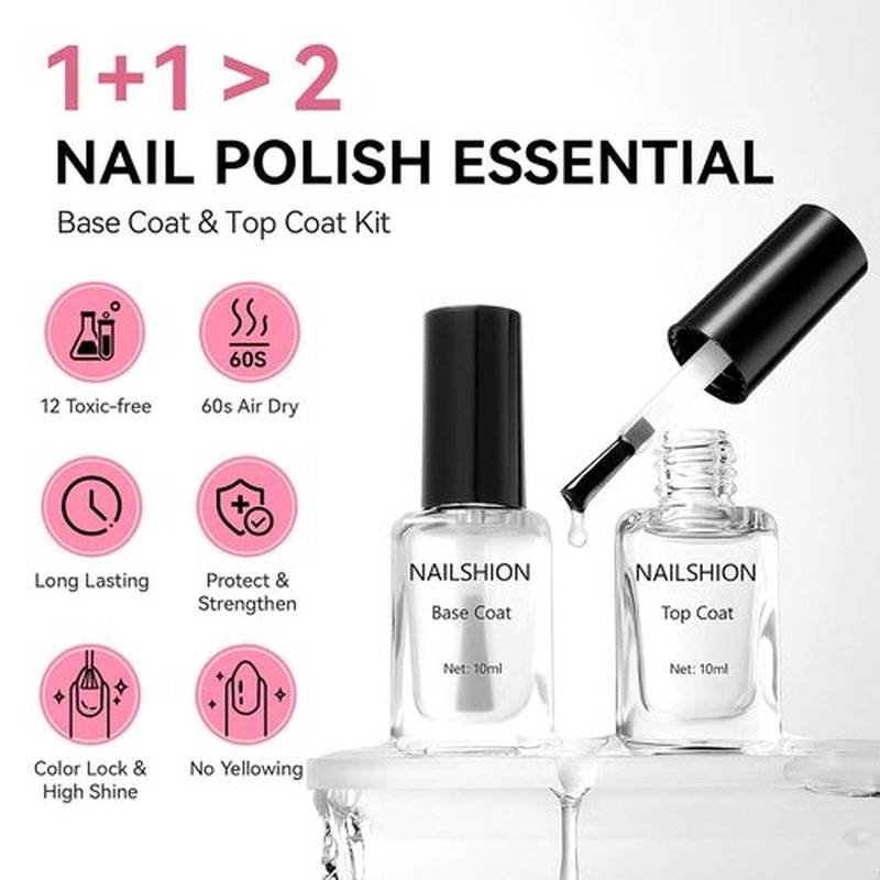 Skiennix Nail Polish Set - Clear Base & Top Coat | Quick-Dry, Vegan, Chip Resistant, 2 Pcs