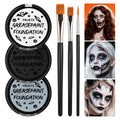 YBUETE Black White Grey Oil Based Face Paint Kit with Painting Brushes, Professional Full Coverage Greasepaint Halloween Face Painting Kit for Adult Cosplay Skeleton Monster Carnival Makeup