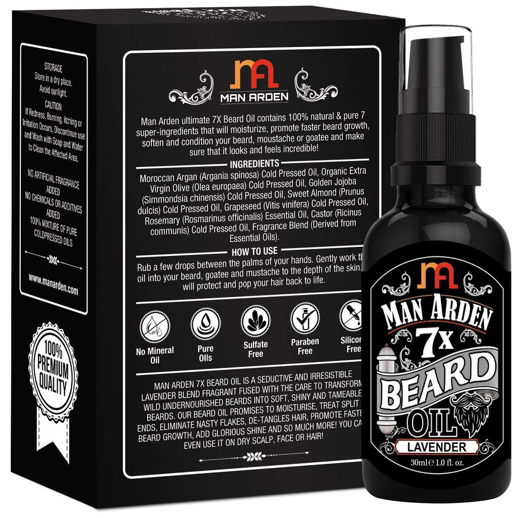 Man Arden 7X Beard Oil (Lavender) 30ml, 7 Premium Oils For Beard Growth & Nourishment