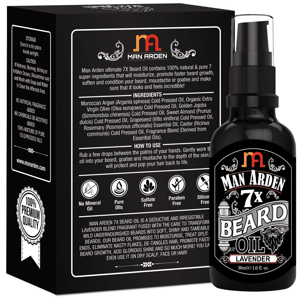 Man Arden 7X Beard Oil (Lavender) 30ml, 7 Premium Oils For Beard Growth & Nourishment