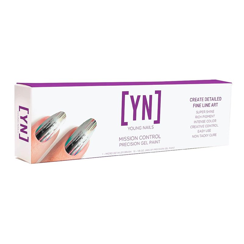 Young Nails Mission Control Gel Kit - Precision Nail Art Paint with 12 Colors & LED Curing Light