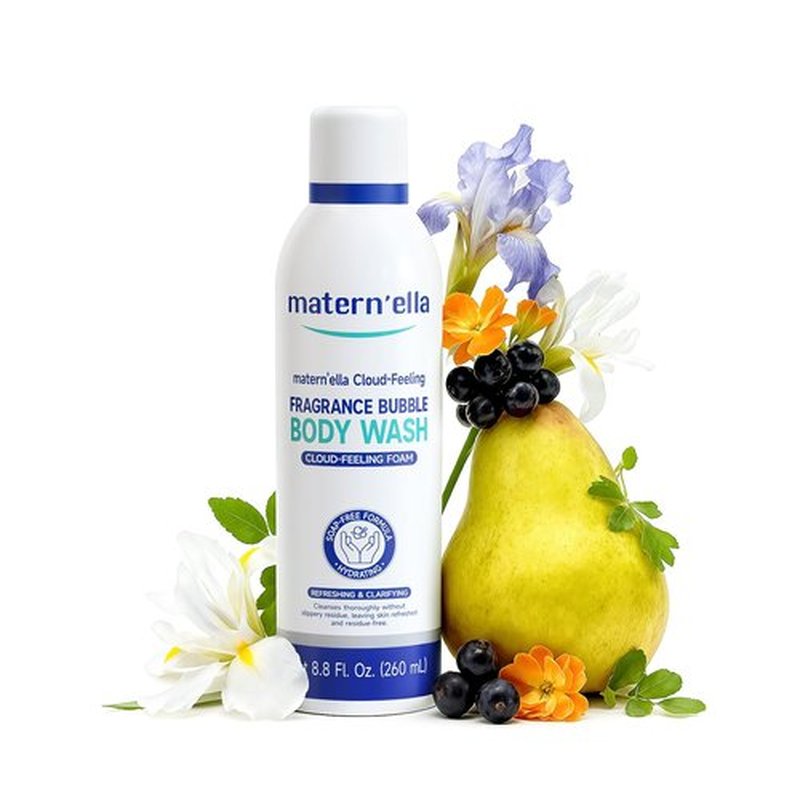 matern'ella Cloud-Feeling Amino Body Wash, Self-Foaming Fragrance Bubble Cleanser with Hyaluronic Acid, Sulfate-Free & Paraben-Free, Luxurious Scent of Pear, Blackcurrant & Tonka Bean, 8.8 Fl Oz