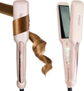 Heysam 2-in-1 Flat Iron Hair Straightener & Curler - Portable Dual Voltage, 1.6-Inch Wide, Fast Heating, Pink