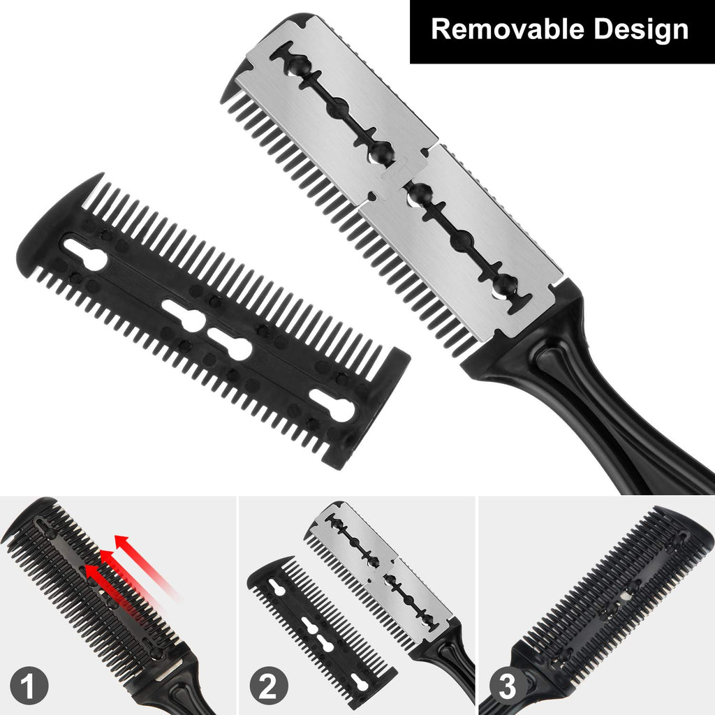 6 Pieces Hair Cutting and Thinning Razor Comb Set with 20 Razors, Dual-Side Slim Haircut Tool