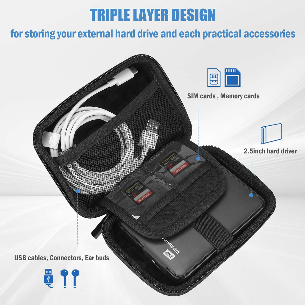 ProCase External Hard Drive Travel Case for 2.5" HDD/SSD -Black