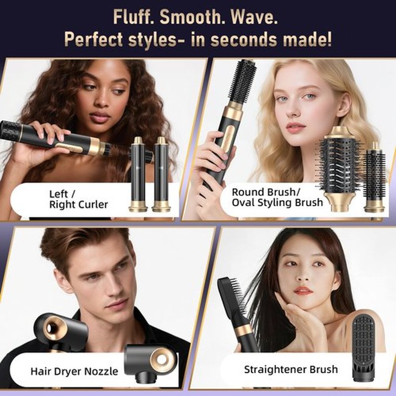 6 in 1 Hot Air Brush & Hair Dryer–High-Speed Hair Dryer Brush with Auto Wrap Curlers, Hot Air Styler Wrap Fast Drying & Frizz-Free Styling, No Heat Damage, Volumizing with Travel Bag.