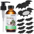 30Pcs Castor Oil Pack for Belly Button Set, Black Bat Shape Self-Adhesive Patches with 4oz Organic in Glass Bottle, Breathable Cotton Pads for Wellness