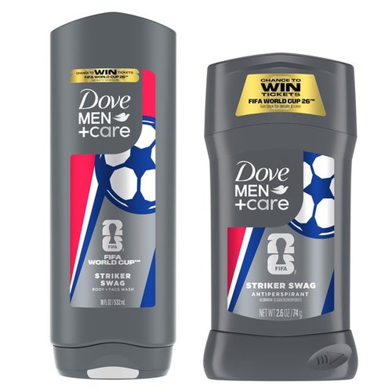 DOVE MEN + CARE - Limited Edition FIFA Regimen Body Wash & Deodorant Pack Striker Swag 2 Count for Men for Hydrated Soft Skin & Odor Control