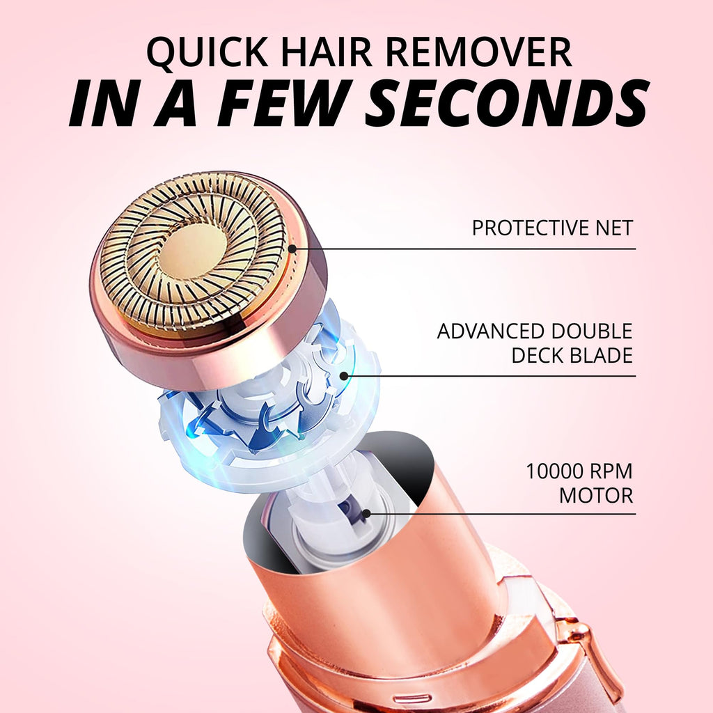 Facial Hair Removal for Women: Electric Hair Removal Device - Rechargeable Painless face Razor for Chin Upper Lip Peach Fuzz with Light (Pink)