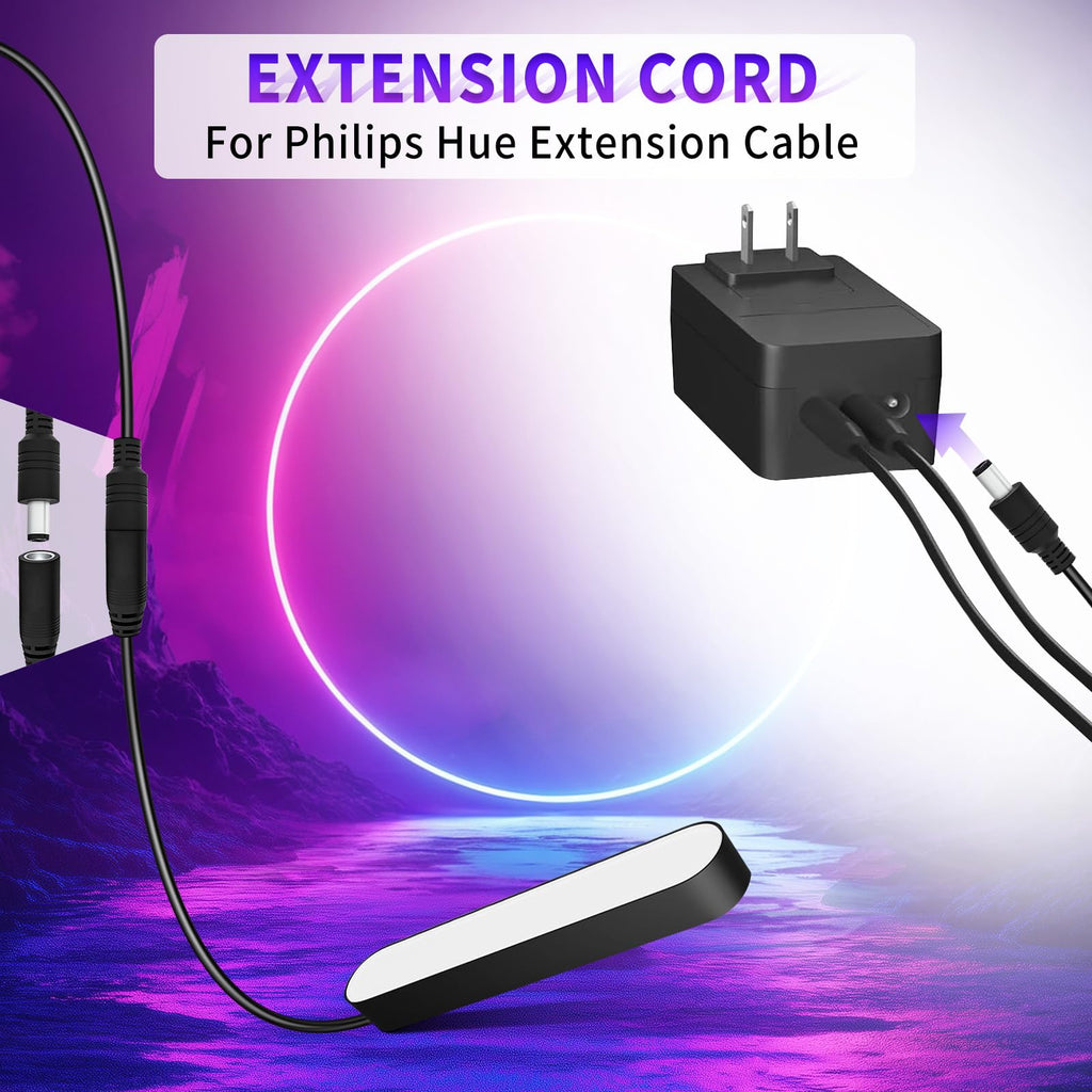 10ft Extension Cable for Philips Hue Play Bar Smart Light Bulb Accessory 7820430U7 440400980001 046677570552 S020XM2400083 Ambient Desk Lamp Replacement Power Supply Cord