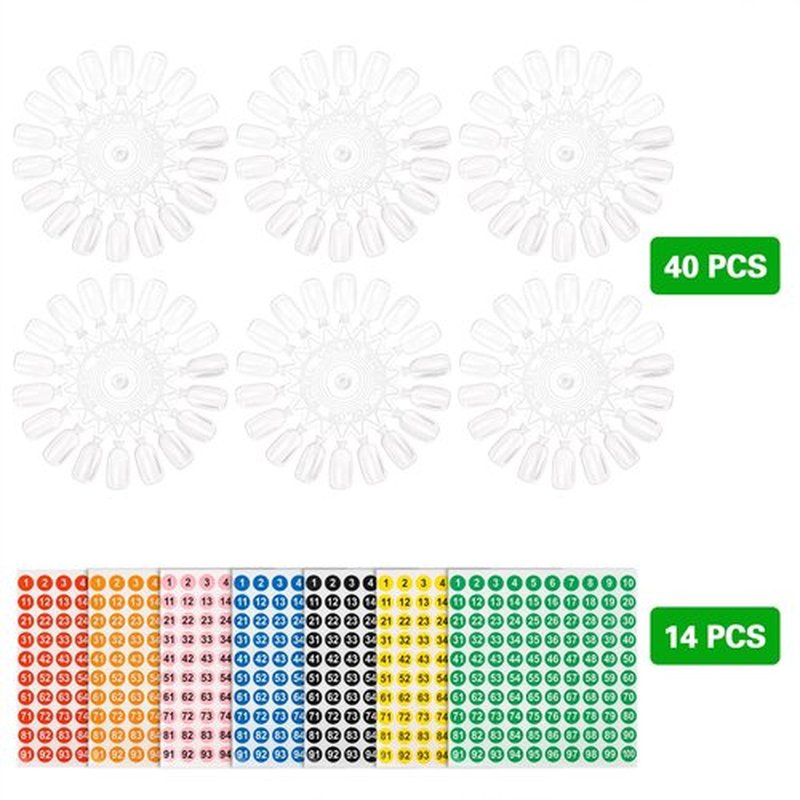 Tbestmax 720 Pcs Nail Color Swatches, Clear Nail Polish Color Sample Swatch with Number Stickers, Round False Nail Display Tips