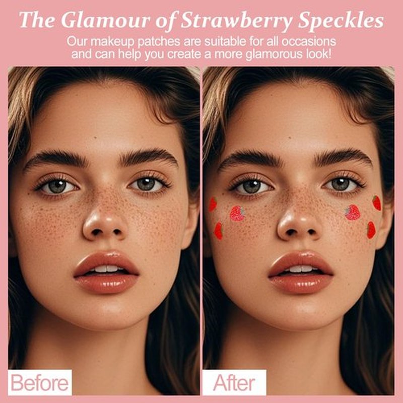 Boko 6Pcs Red Strawberry Speckles Temporary Tattoos, Waterproof and Long Lasting Makeup Patches, Face Strawberry Freckles for Festival Concert Summer Beach Pool Themed Party Beauty Face Makeup