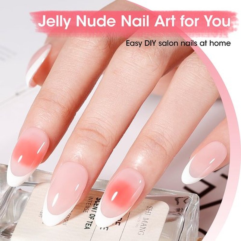 GELLEN Nude Gel Nail Polish, French Tip Gel Nail Polish Set Pink Jelly U V Gelpolish Soak off French Manicure Kit for Nail Art
