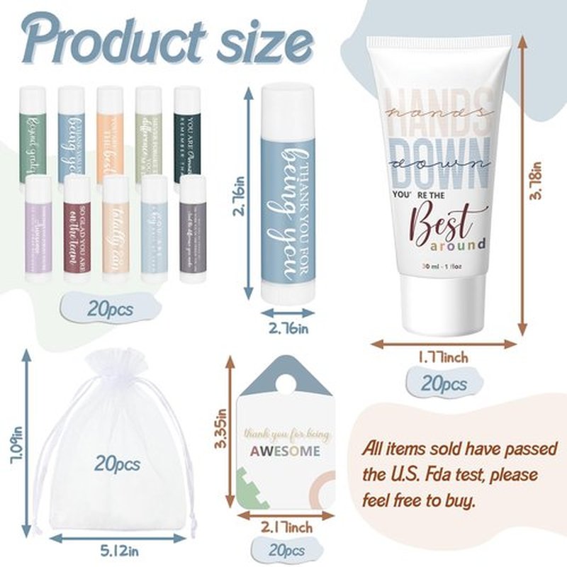 Heigble 20 Sets Bulk Gifts for Women Hand Cream and Lip Balm Set Inspirational Hand Lotion Thank You Gift for Employee Appreciation Office Staff Female Coworker Team Teacher Nurses Guests