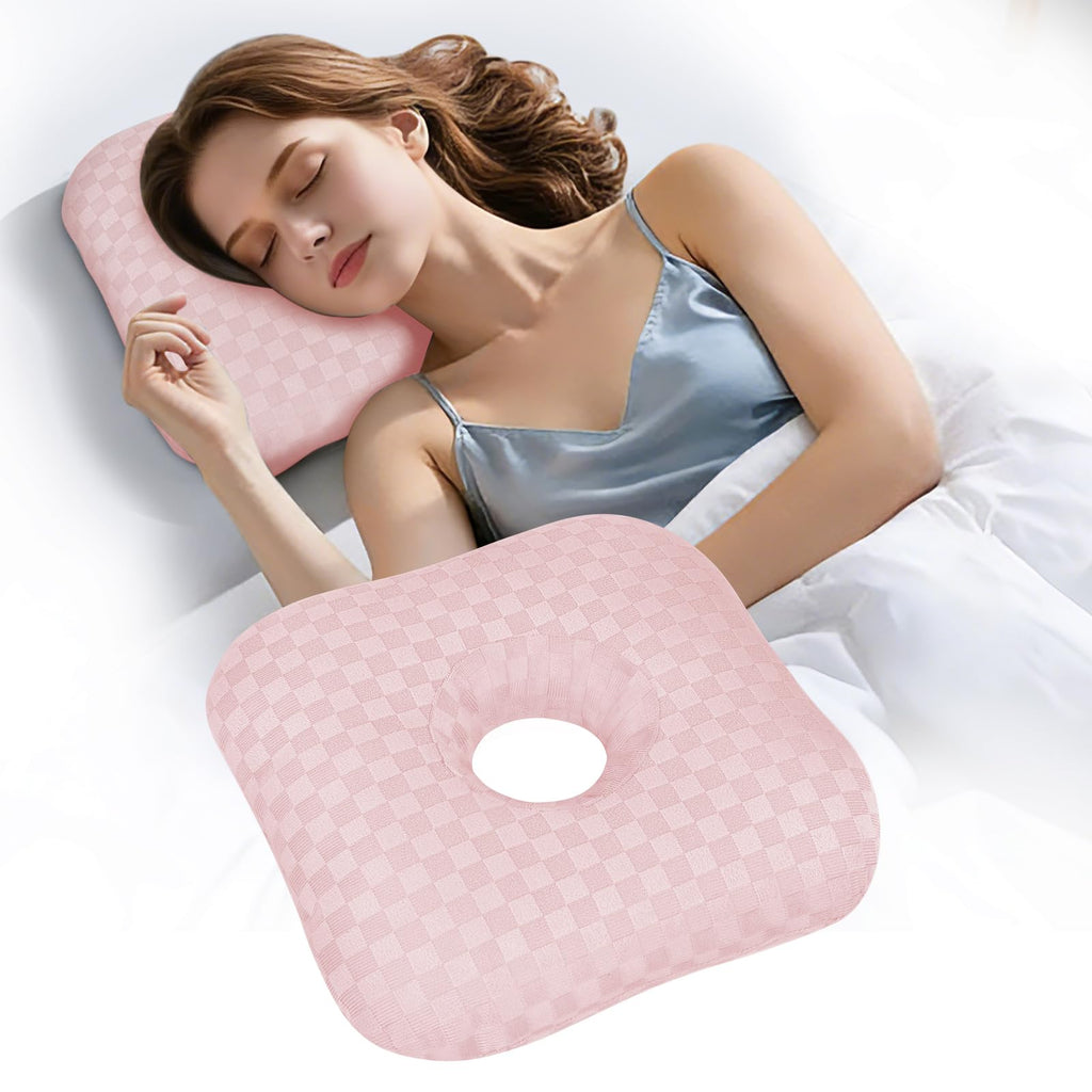 AHTOHAA Ear Piercing Pillow with Comfort Hole for Side Sleepers,Relief from Ear Pain and Pressure After Piercing or Surgery,Soft Contour Sleeping Pillow (Pink)