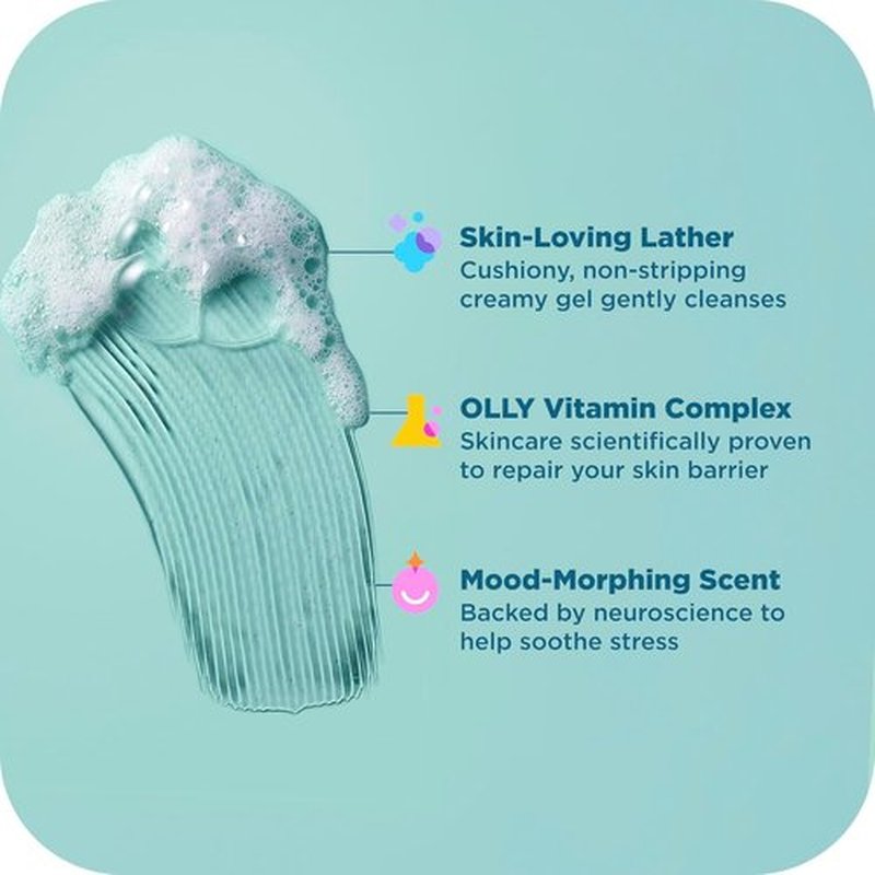 OLLY Calm Body Wash - Nourishing Cleanser with Hyaluronic Acid & Adaptogens | Eucalyptus Amber, 17oz