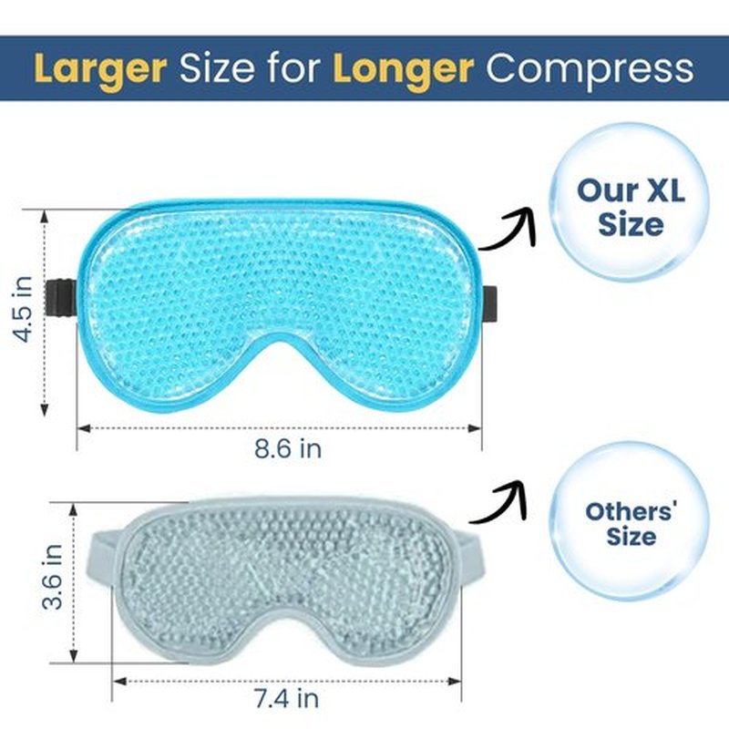 BeeVines XL Gel Eye Mask, 2 Pack Cooling Ice Masks for Puffy Eyes for Men & Women, Cold & Warm Compress for Post Surgery, Puffiness, Allergies, Sinuses & Migraines Treatment