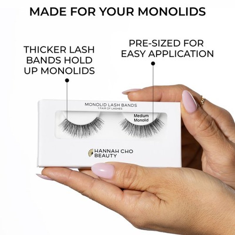 Natural False Lashes for Monolids - Medium Style - Real Hair, Handcrafted, Non-Synthetic - Lifts Heavy Lids - Easy Application - Hannah Cho Beauty