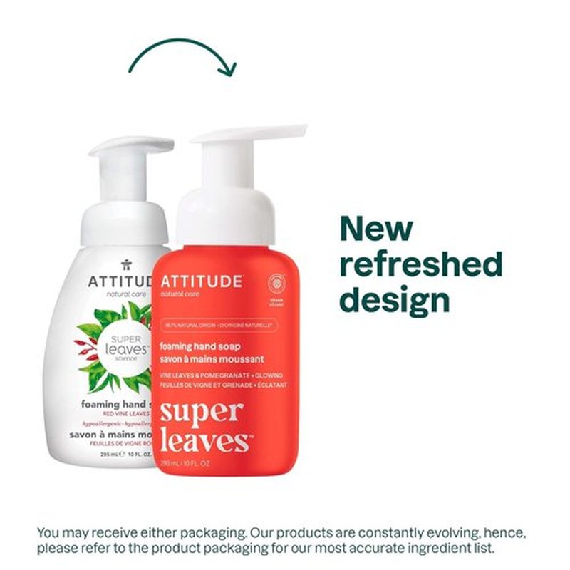 ATTITUDE Foaming Hand Soap - EWG Verified, Vegan & Cruelty-Free | Plant-Based Vine Leaves & Pomegranate, 10 Fl Oz