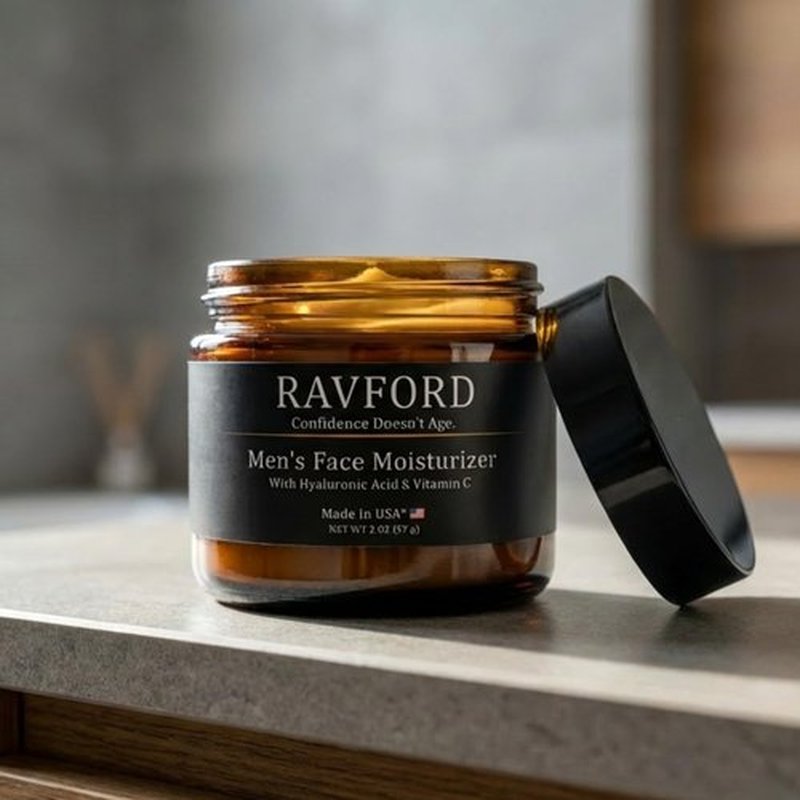 RAVFORD Men’s Face Moisturizer – Matte Finish, Fast-Absorbing, Non-Greasy Hydrating Cream for Dry & Aging Skin with Hyaluronic Acid, Vitamin C, Niacinamide & Aloe Vera – Unscented, Made in USA, 2 oz