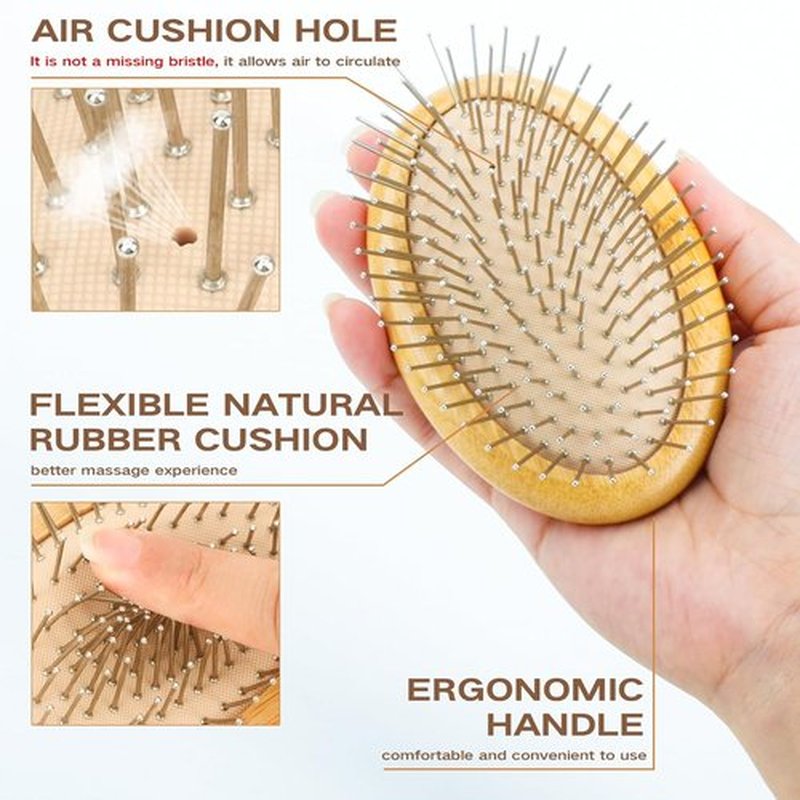 Bamboo Mental Hair Brush - Scalp Massage & Hair Growth Tool for Women, Men & Kids