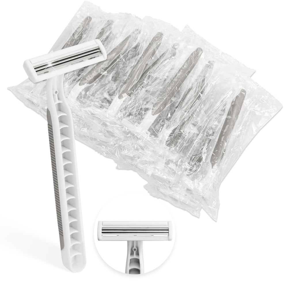 Xuezoioy Disposable Razors Bulk Pack of 30,Gray Travel Bulk Razors Single Use Individually Wrapped 3 Blade Men's Disposable Shaving Razors with Clear Cap for Homeless,Hotel,Charity,Air Bnb,Unisex