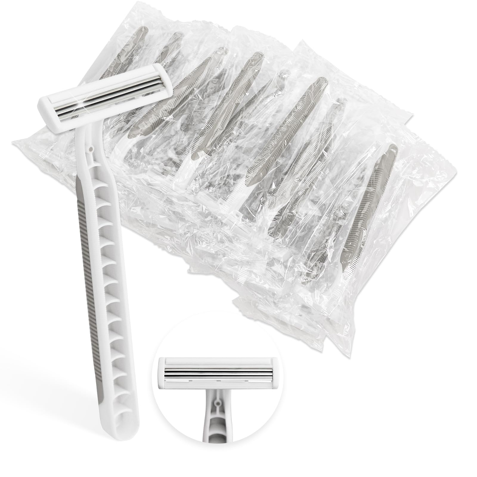 Xuezoioy Disposable Razors Bulk Pack of 30,Gray Travel Bulk Razors Single Use Individually Wrapped 3 Blade Men's Disposable Shaving Razors with Clear Cap for Homeless,Hotel,Charity,Air Bnb,Unisex