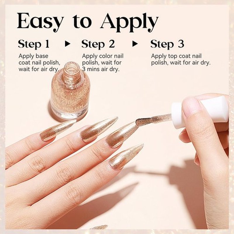 MIZHSE Quick Dry Glitter Nail Polish, Metallic Gold Nail Polish Air Dry Fast, 15 ml High Glossy Sparkle Shiny Shimmery Chrome Nail Pigment Water-based Nail Art Salon Manicure Home